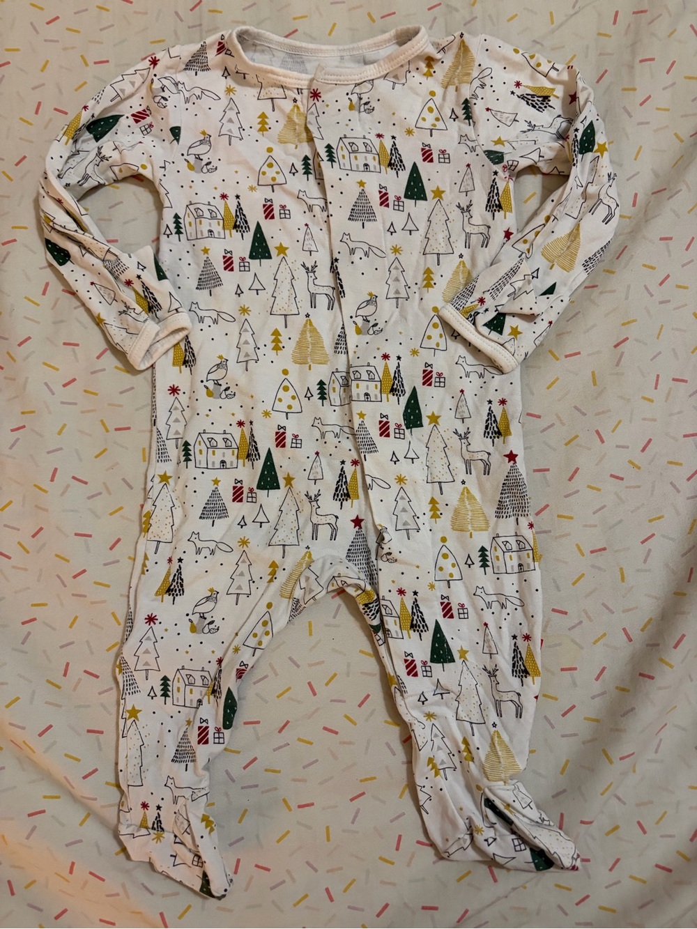 Magnetic Me White Holiday Forest Print One-Piece Footed Pajamas